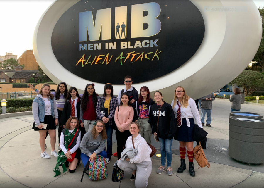 These students: Miah Cooke, Isabella Acosta, Adriana Portela, Mae Marks, Ava Rose Weisberg, Olivia Scannel, Cindy, Nhi Cao, Christian Pisani, Reagan Collier, Waverly Vernon, Kylie Fowler, and Brooke Leininger enjoy a fabulous time together experiencing daring rides, good food and growing friendships. (Photo Credit: Garrett Weisberg)