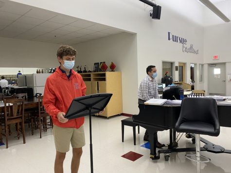 Boys in His People choir weekly have the opportunity to present solo pieces in front of their peers to build confidence and stage presence led by Mr. Nate Adams. This was senior, Kolb Potters chance to shine.  
(Photo Credit: Michael Mehalko)